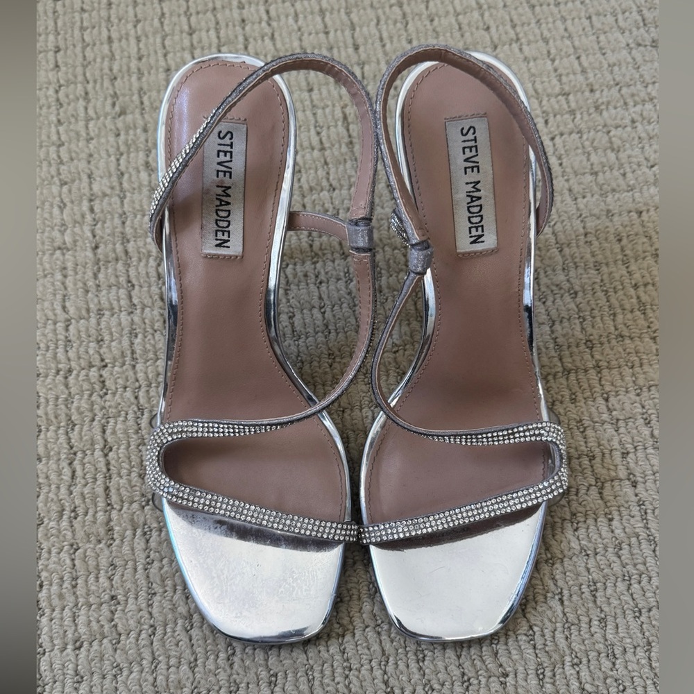Steve Madden Metallic Silver Strappy Heels